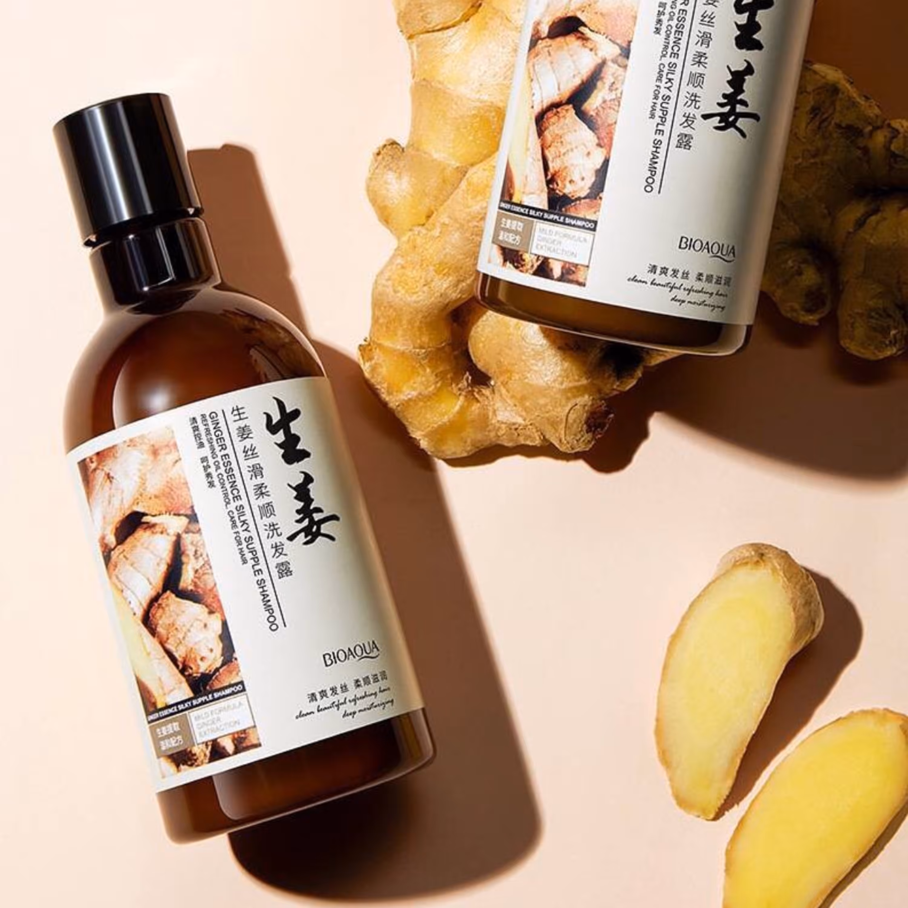 شامپو زنجبیل بیوآکوا اصلی شامپو ضد ریزش مو و تقویت کننده ریشه و ساقه مو