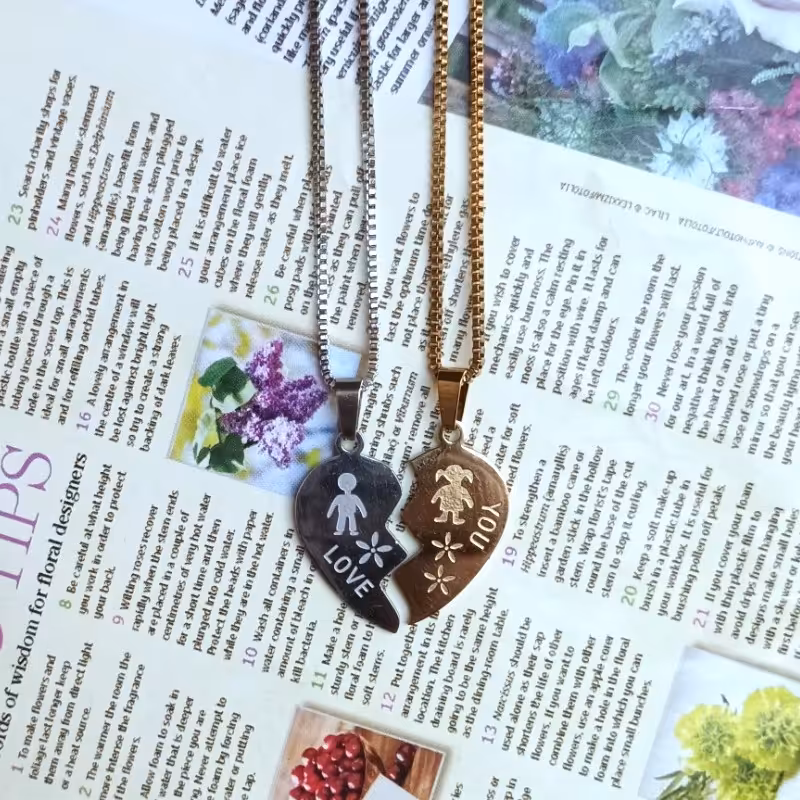 گردنبند ست قلبی استیل با زنجیر ونیزی