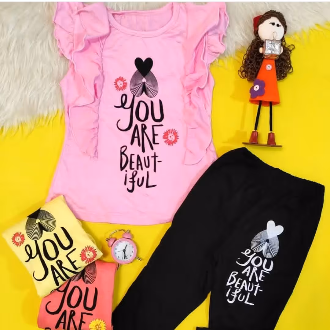 ست دو تیکه دخترانه قلب جنس پنبه یه رو سایزبندی 40،45،50