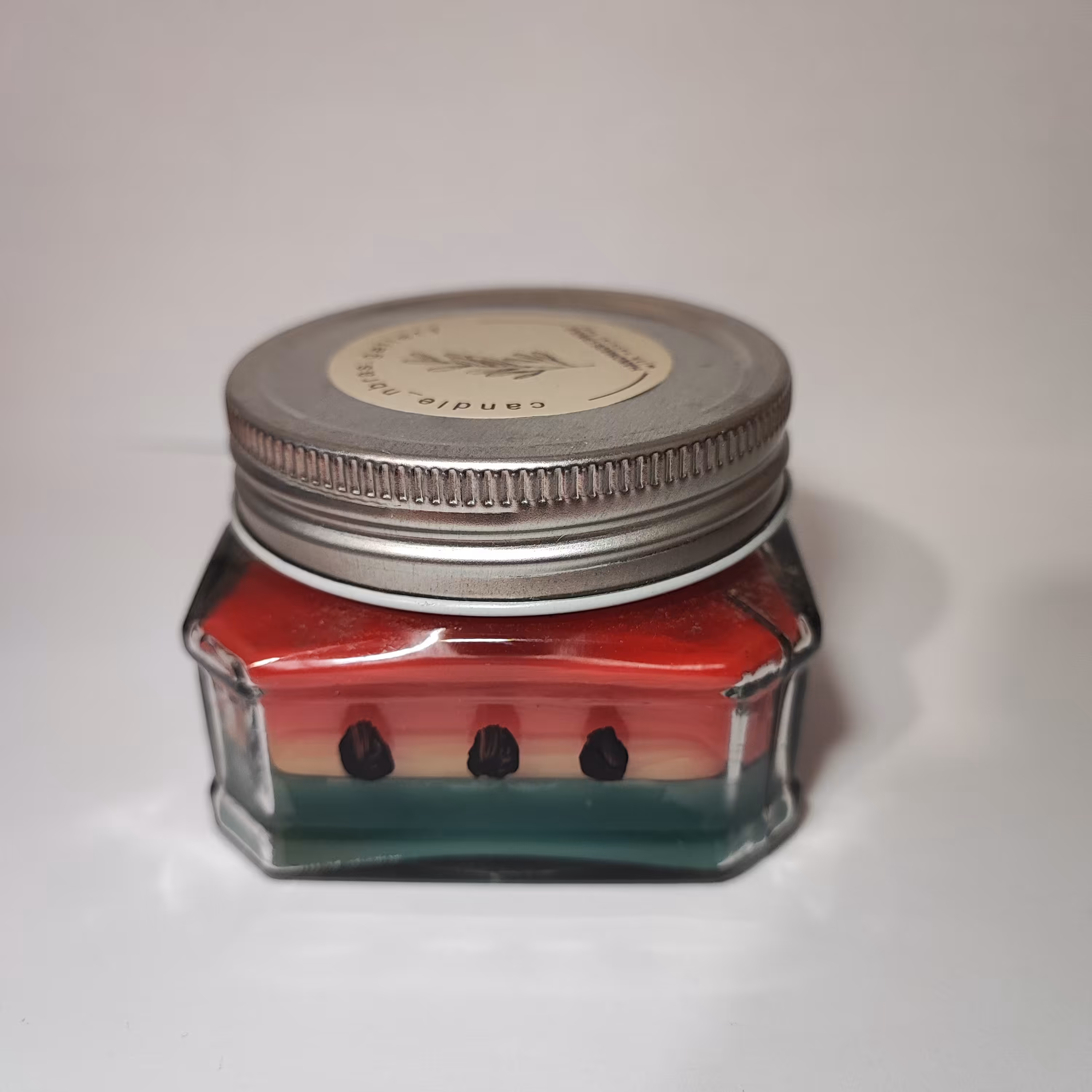 شمع شیشه ای با درب فلزی  هندوانه ای 🍉