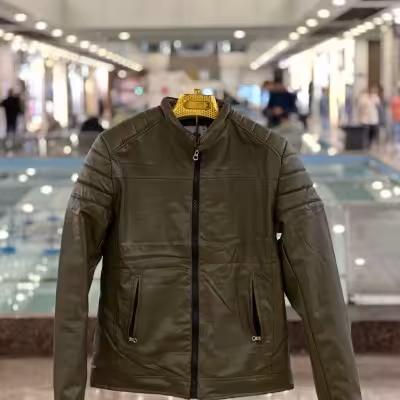 کاپشن چرم مردانه رنگ سبز لجنی