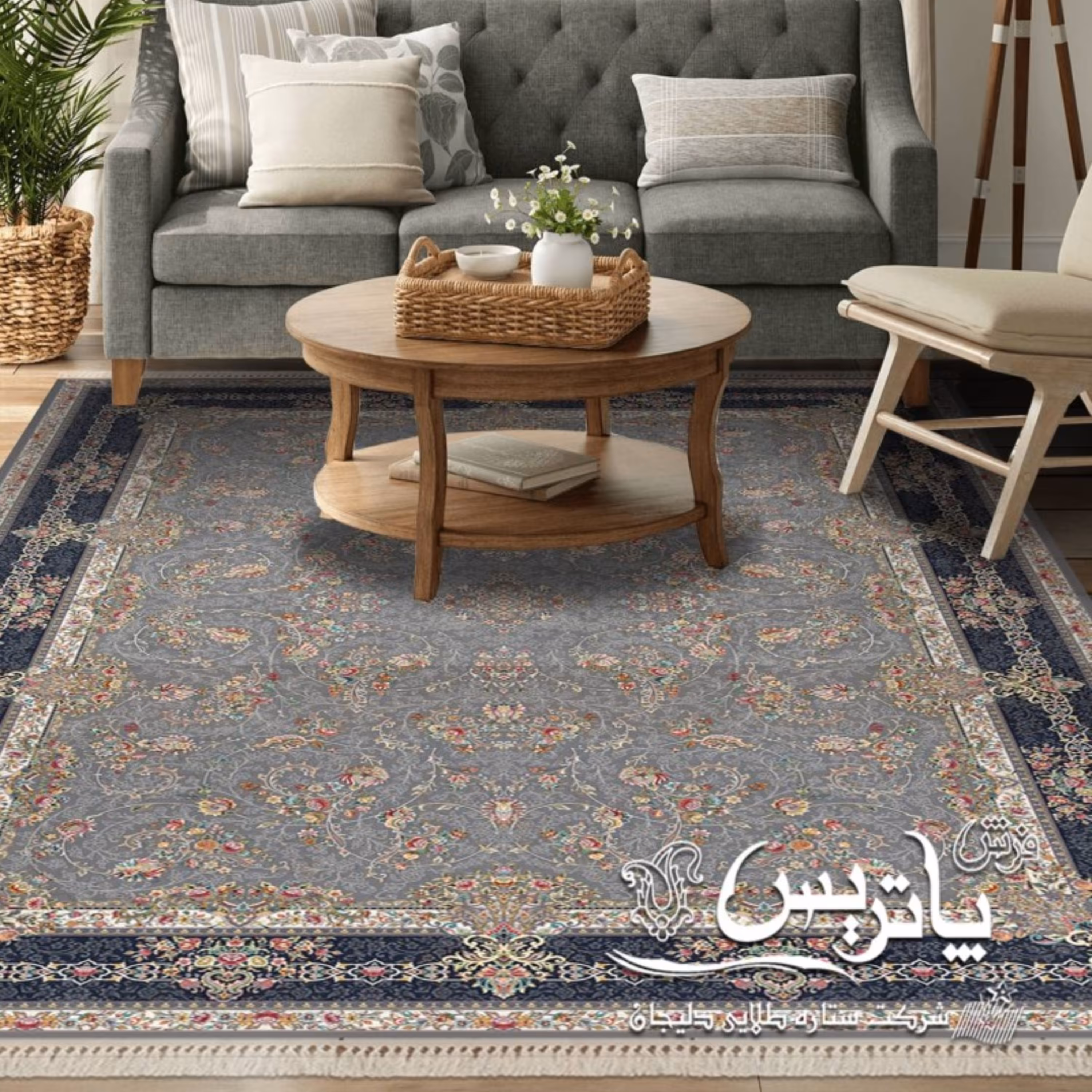 فرش پاتریس 1200شانه  طرح پیچک طوسی 6متری