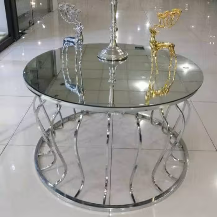 میز جلو مبلی عسلی قهوه خوری پاف مدل گلدانی کروم