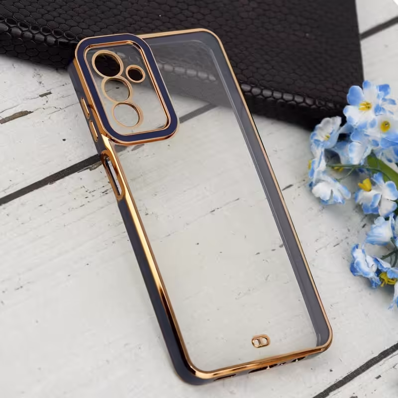 گارد سامسونگ A04s  و A13 5g شفاف my case الکترواپتیکال محافظ لنز دار دور طلایی رنگ سورمه ای 