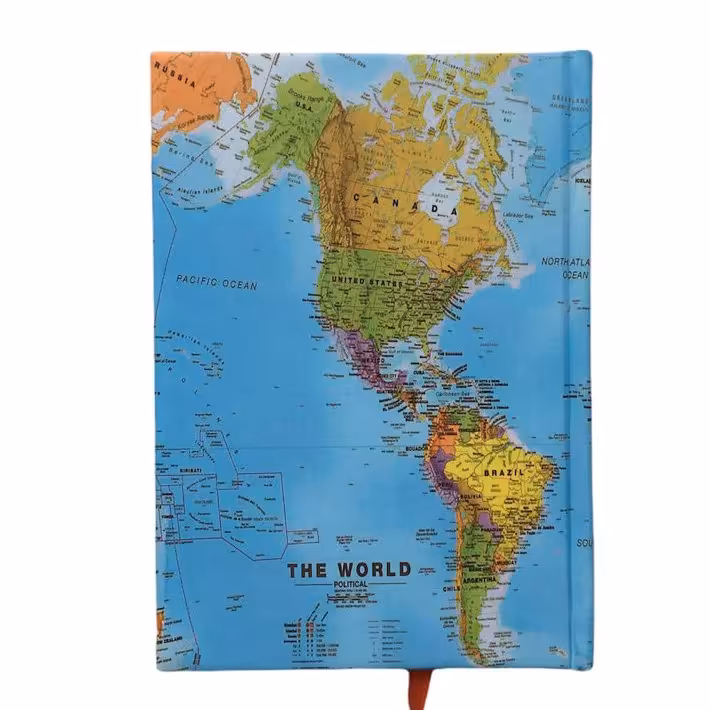 دفتر a5 100 برگ طرح نقشه جهان مدل پالتوییجلد سخت