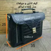 بهترین کیف اداری و دیپلمات چرم گاوی دستدوز مشکی سنگی مدل i-102 ایزاکو 