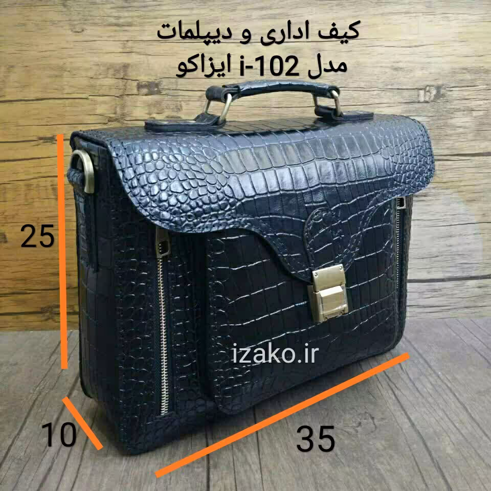بهترین کیف اداری و دیپلمات چرم گاوی دستدوز مشکی سنگی مدل i-102 ایزاکو 
