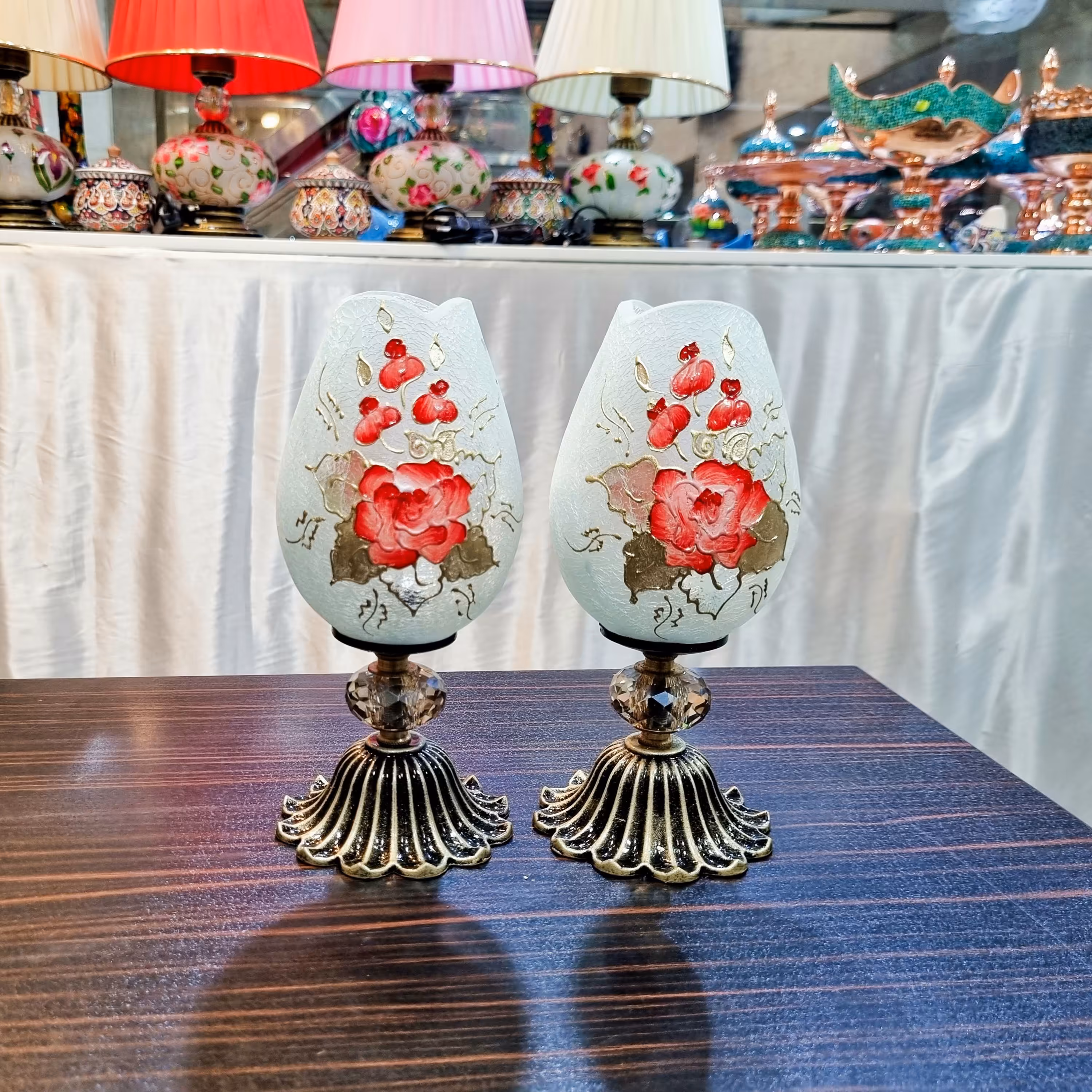 جاشمعی شیشه ای آلاله پایه کریستال دار 