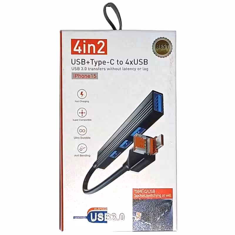 هاب 4in 2 پورت USB3.0/Type-C TO 4PORT USB3.0 فلزی