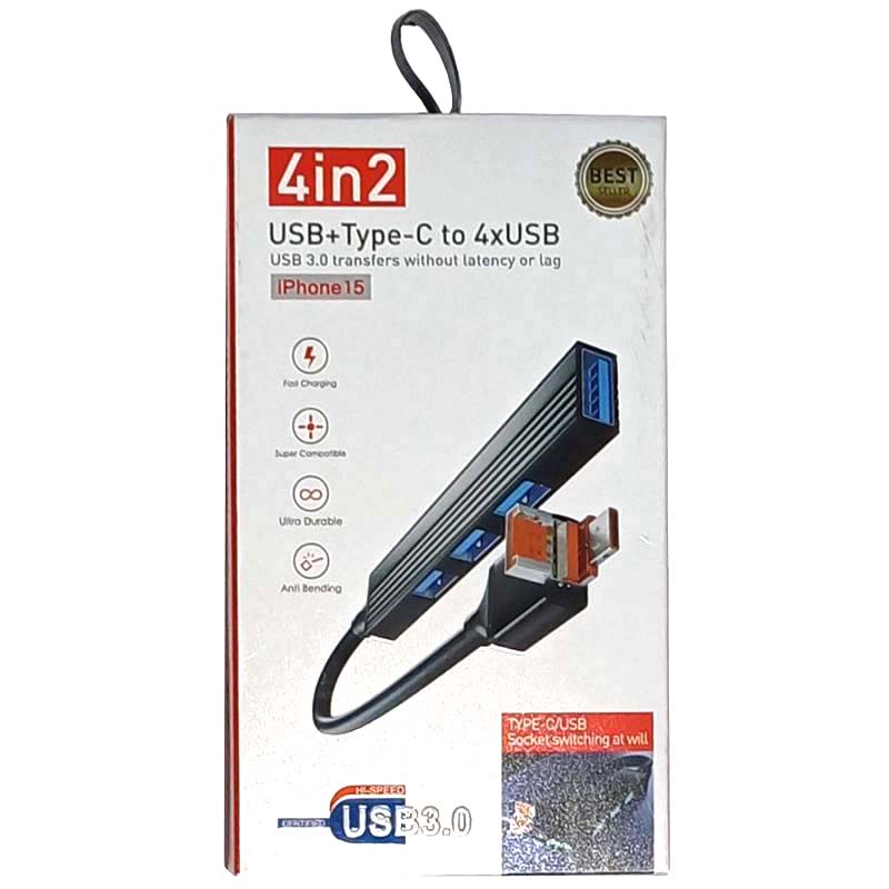 هاب 4in 2 پورت USB30/Type-C TO 4PORT USB30 فلزی