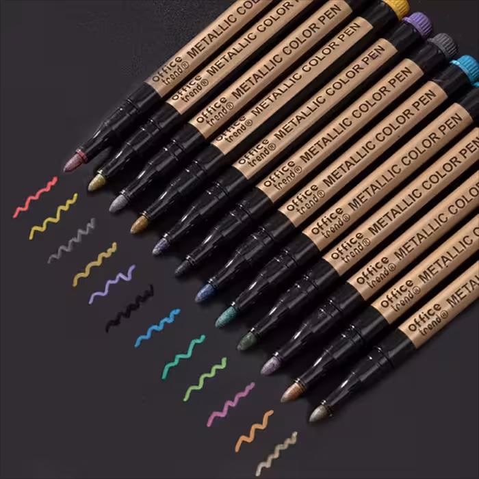 ست 12 رنگ ماژیک متالیک نقاشی روی سطوح