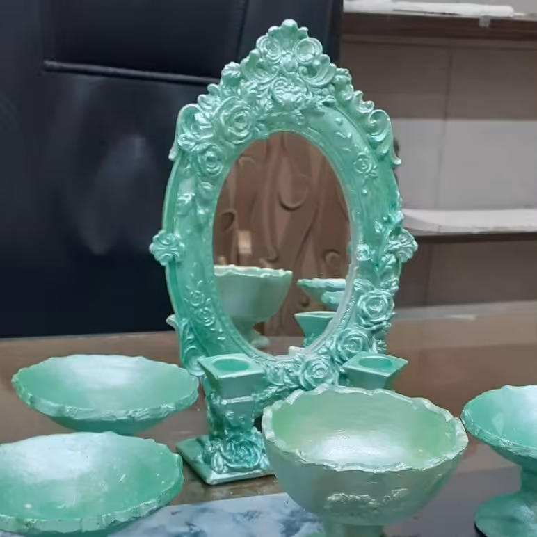 ست  سفره هفت سین رزینی شامل آینه وشمعدانی 10پارچه در رنگبندی ...مدل جامی  و تخت