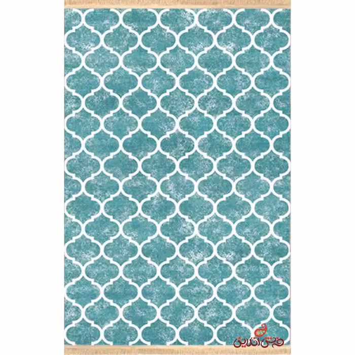 فرش ماشینی کلاریس کلکسیون مدرن کد 100450 طرح مراکشی سبز آبی