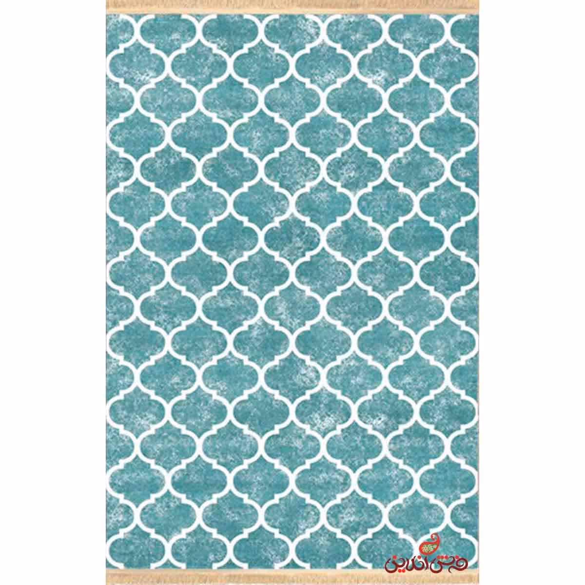 فرش ماشینی کلاریس کلکسیون مدرن کد 100450 طرح مراکشی سبز آبی