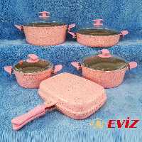 سرویس قابلمه 10 پارچه چدن گرانیت اویز EVIZ مدل سوئینگ صورتی با ارسال رایگان
