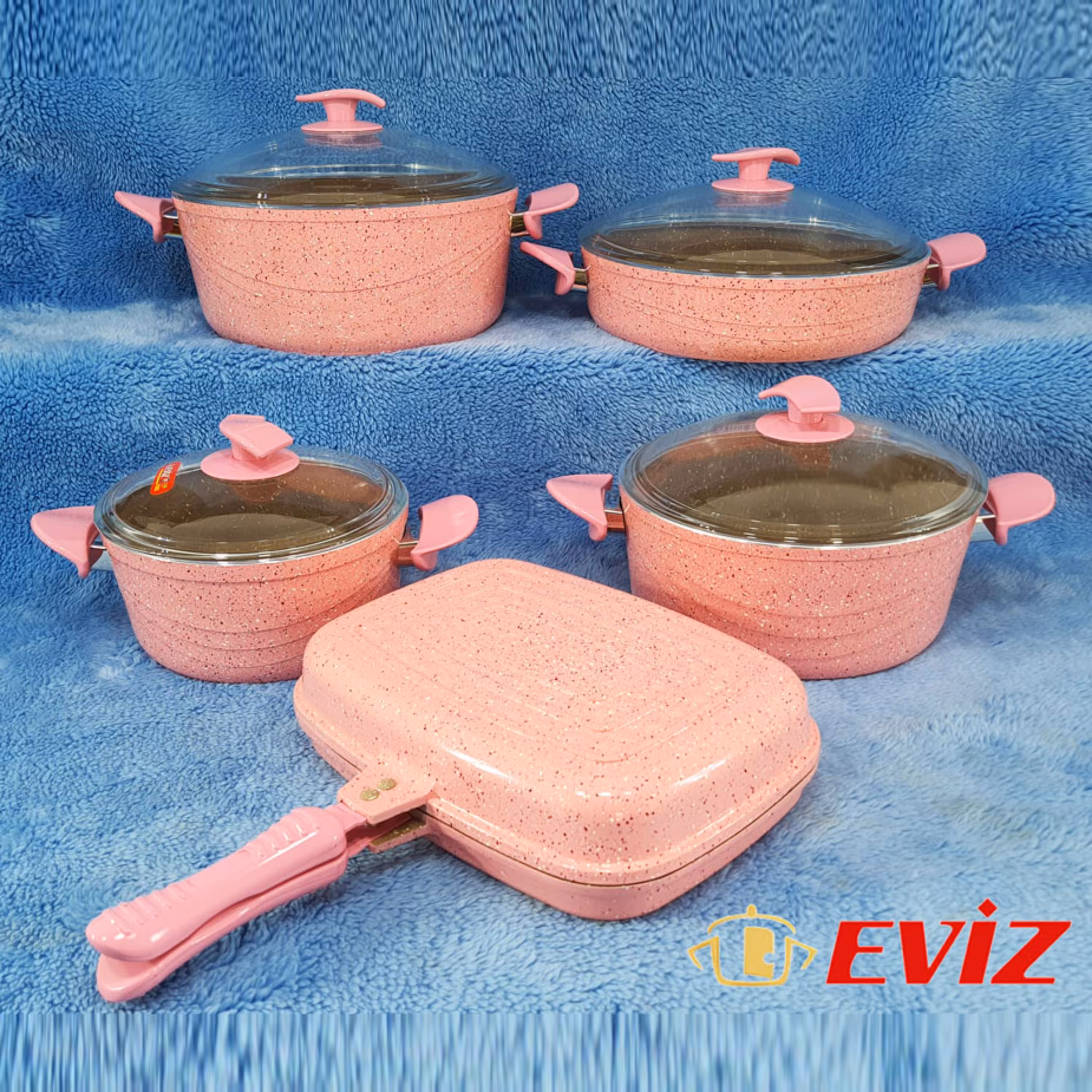 سرویس قابلمه 10 پارچه چدن گرانیت اویز EVIZ مدل سوئینگ صورتی با ارسال رایگان