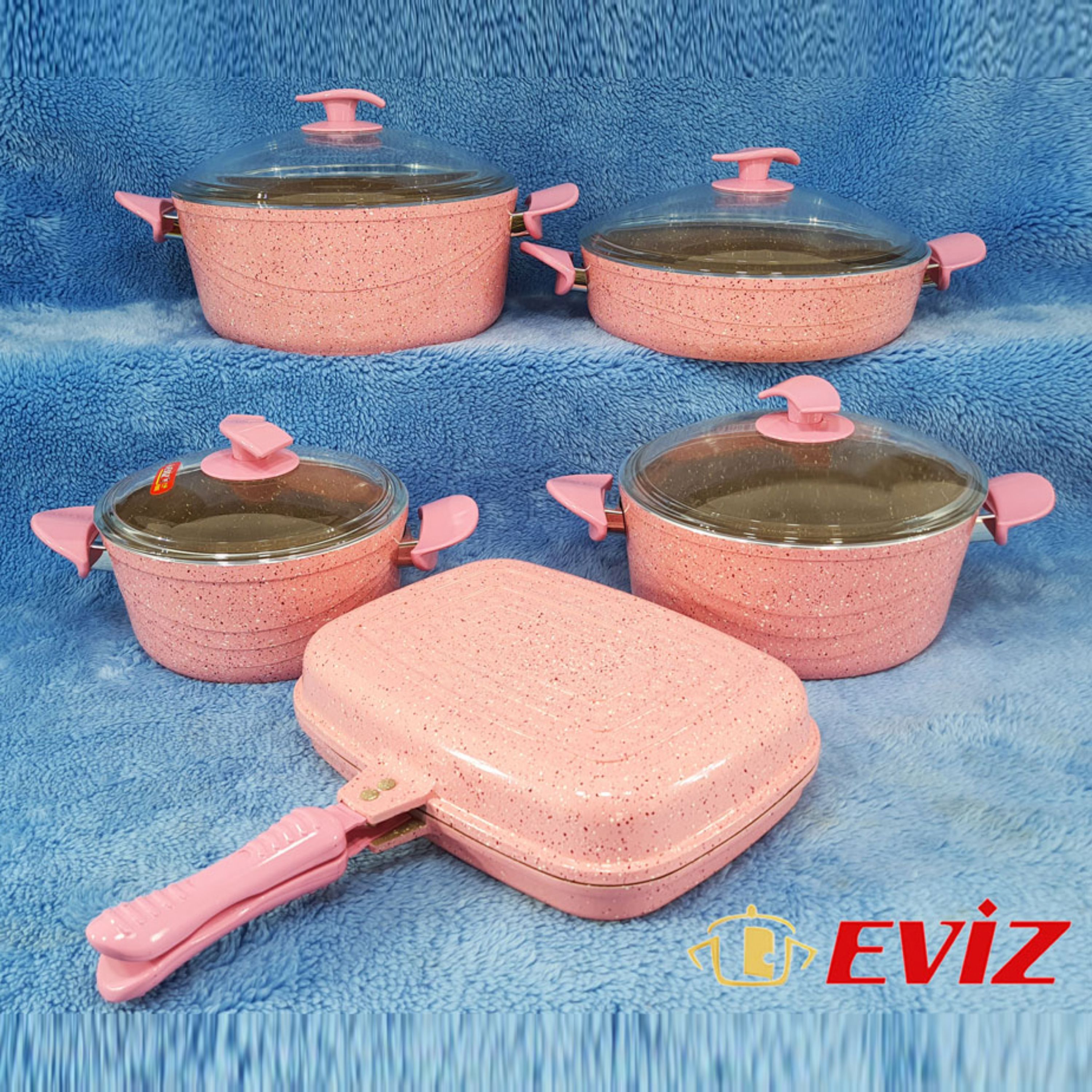 سرویس قابلمه 10 پارچه چدن گرانیت اویز EVIZ مدل سوئینگ صورتی با ارسال رایگان