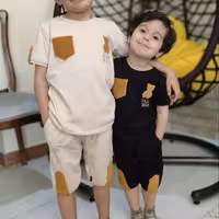 ست تیشرت و شلوارک اسپورت بچگانه شیک و زیبا مناسب 1 تا 15 سال کیفیت تضمینی جنس دورس پنبه لاکرادار  عالی 