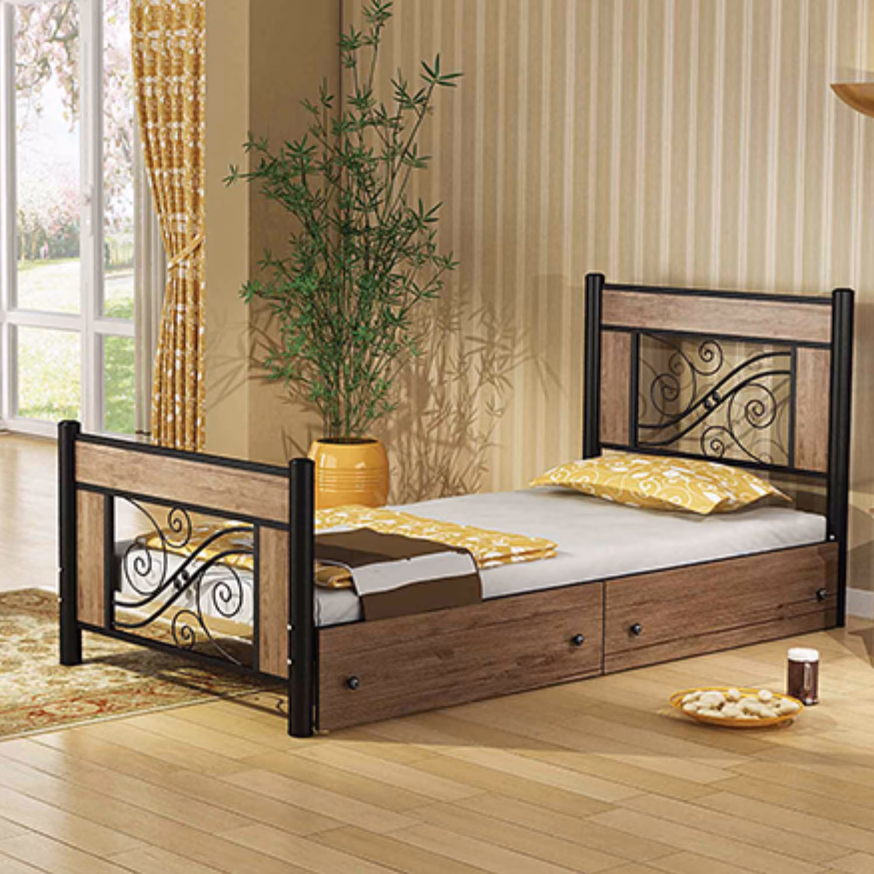 تخت خواب یک نفره مدل ملودی باکشو بدون تشک (پرداخت کرایه پس از تحویل)