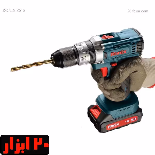 دریل پیچ گوشتی شارژی چکشی دو باتری دو سرعته 16 ولت رونیکس مدل 8615