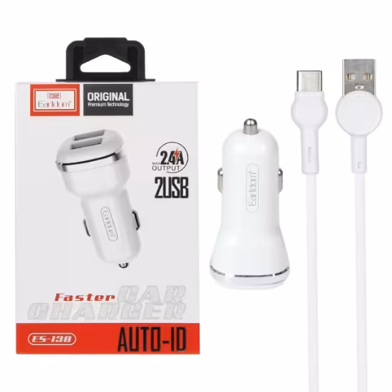 شارژر فندکی 12W فست دو پورت ارلدام مدل ES-138 به همراه کابل Type-C