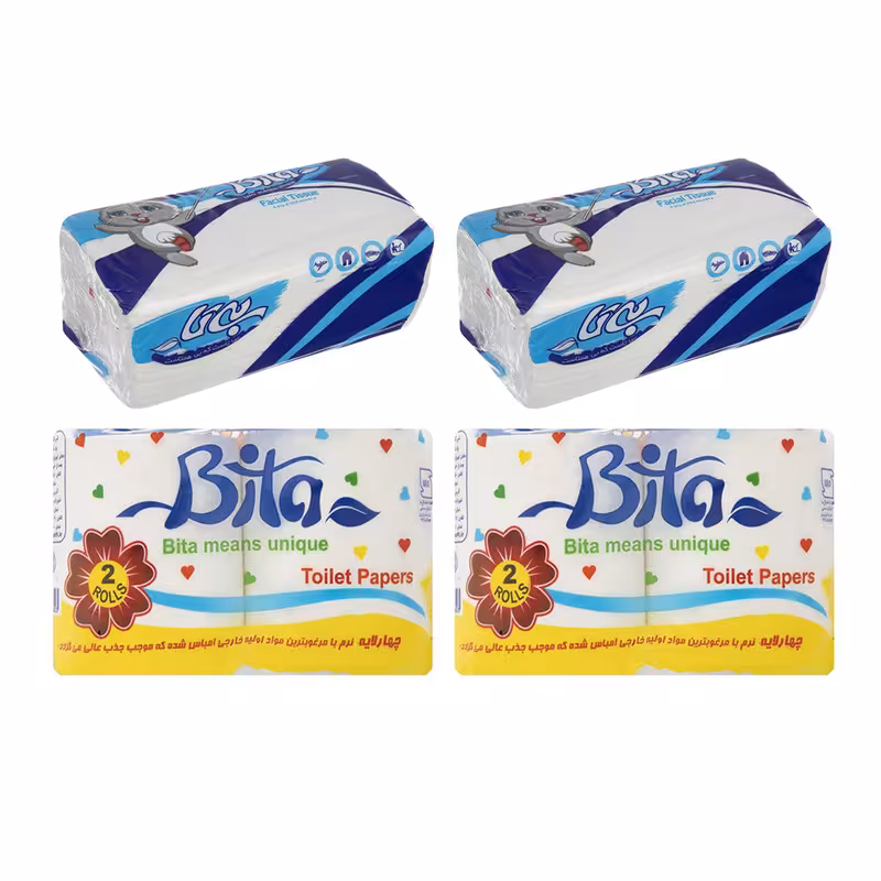 دستمال توالت و دستمال کاغذی بی تا مدل 2S_2T2 مجموعه 4 عددی