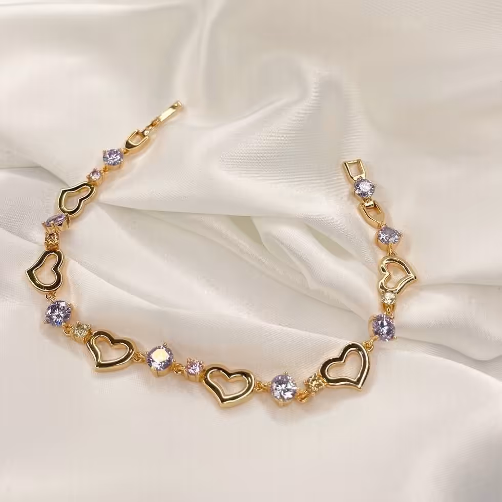 دستبند نگین دار طرح طلا.کد 155170232.جنس ژوپینگ آبکاری آبطلا.رنگ ثابت ضدحساسیت