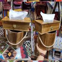 ست سطل و جعبه دستمال چوبی اعلی