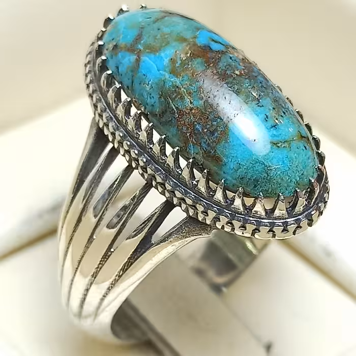 انگشتر فیروزه نیشابوری نقره شجری آبی 26