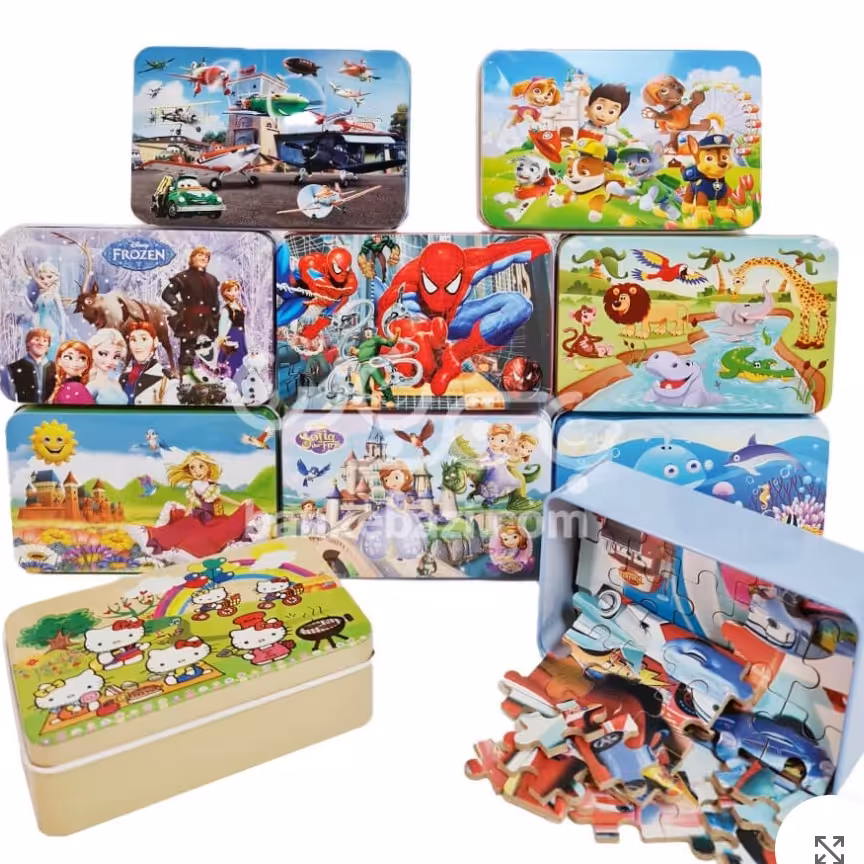 پازل چوبی 60قطعه با جعبه فلزی