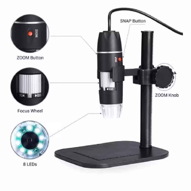 میکروسکوپ دیجیتالی چراغ دار با قدرت 500 برابر با پایه و قدرت زوم متغیر