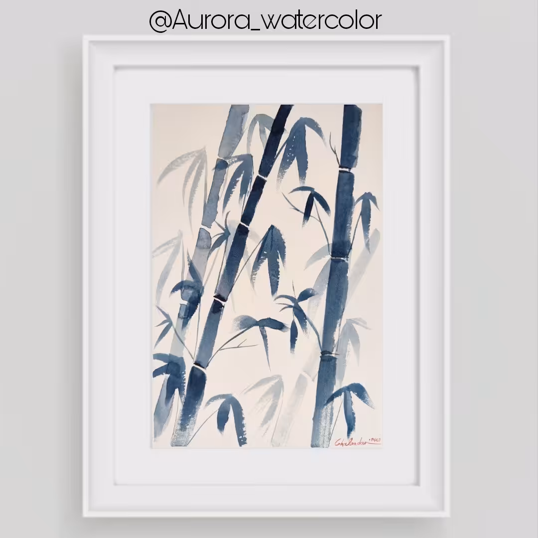 تابلو نقاشی بامبو تکنیک آبرنگ