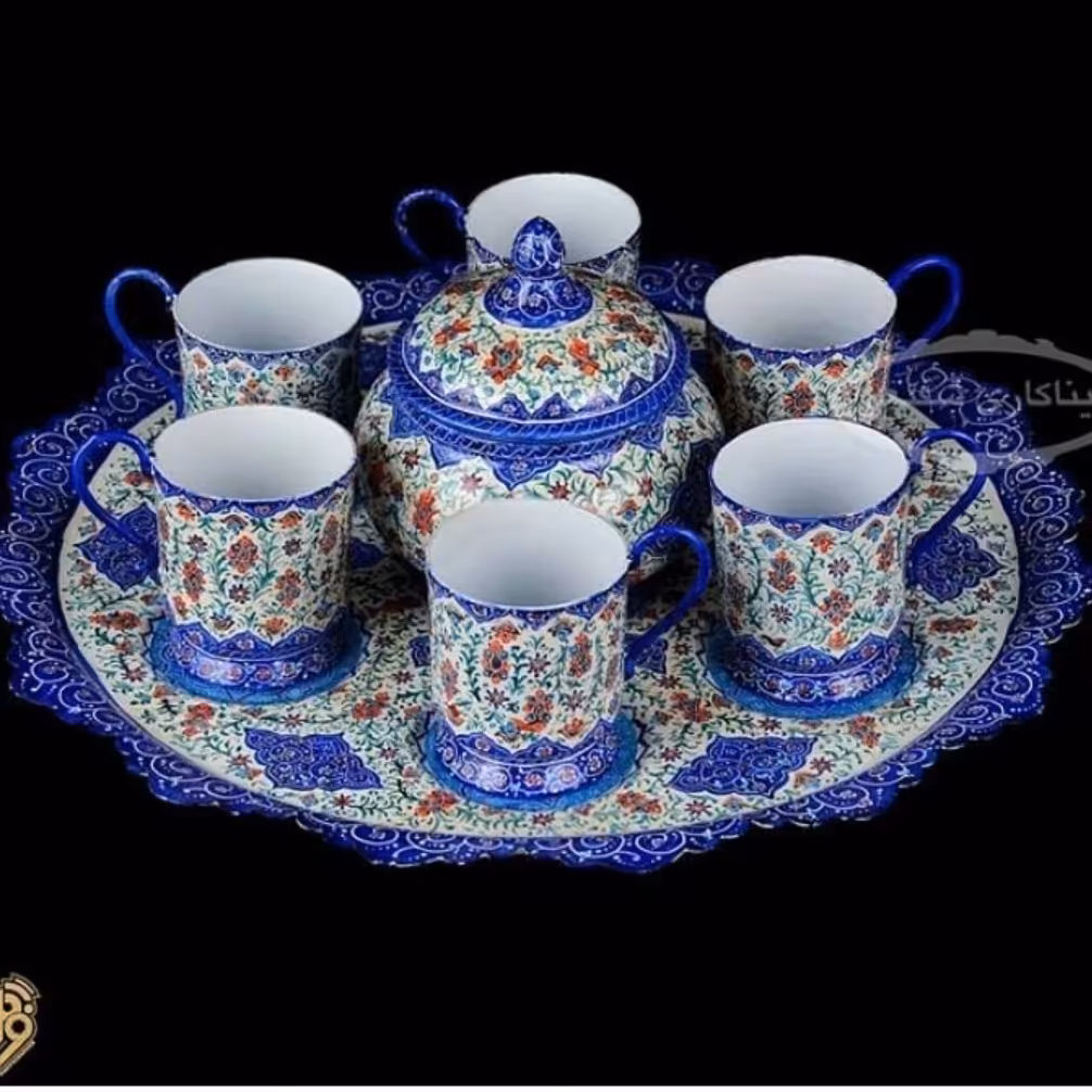 سرویس چای خوری میناکاری مسی با کیفیت عالی و مس ضخیم 9تکه