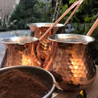قهوه جوش مسی چکشی دسته مسی در سه سایز   سایز 1 