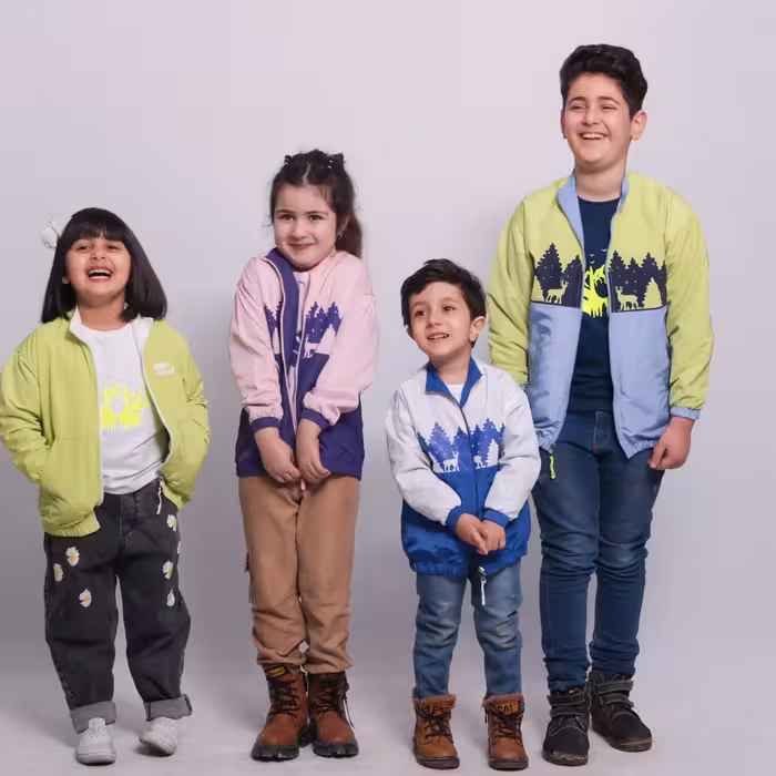 ست سویشرت دورو و تیشرت دخترانه و پسرانه M403 برشاد رنگ فسفری-سفید سایز 140