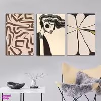 تابلو شاسی بکلیت طرح نقاشی مینیمال دخترانه مدل SH-1111 مجموعه 3 عددی