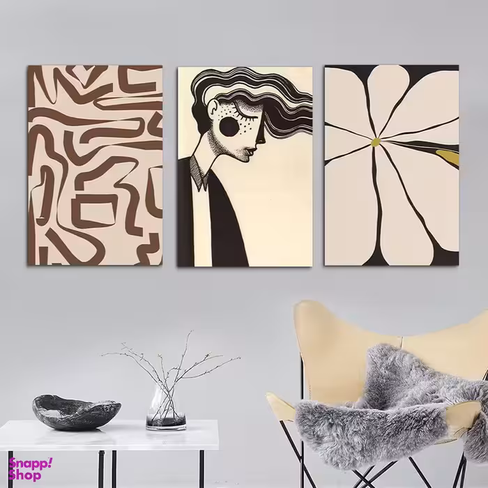 تابلو شاسی بکلیت طرح نقاشی مینیمال دخترانه مدل SH-1111 مجموعه 3 عددی