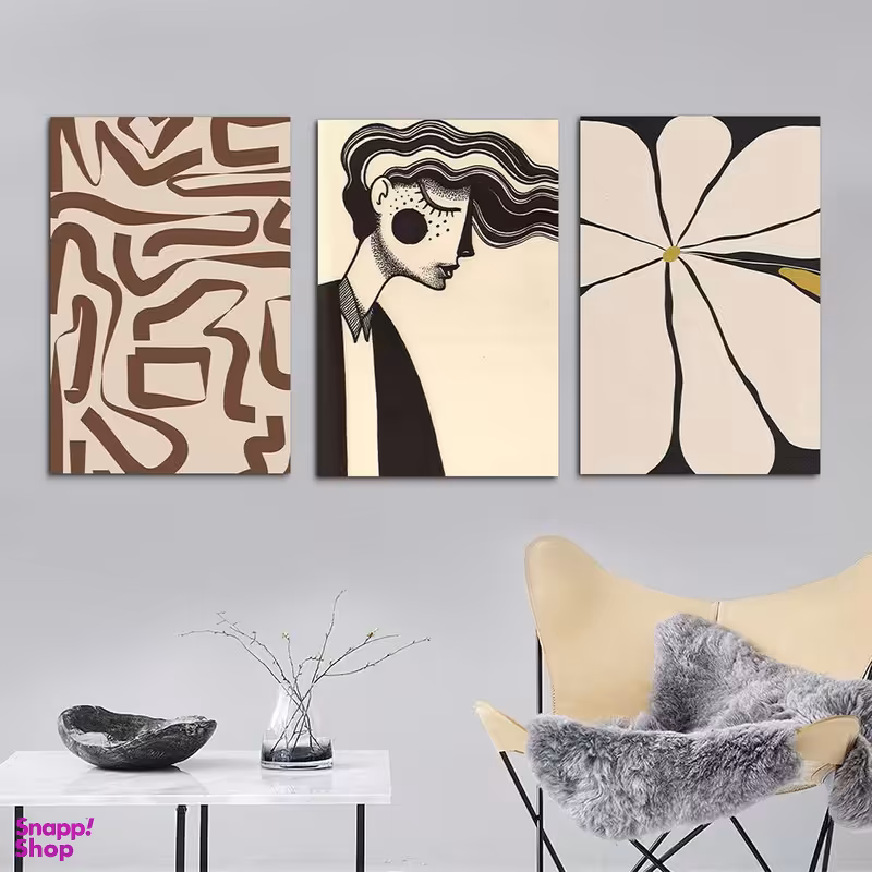 تابلو شاسی بکلیت طرح نقاشی مینیمال دخترانه مدل SH-1111 مجموعه 3 عددی