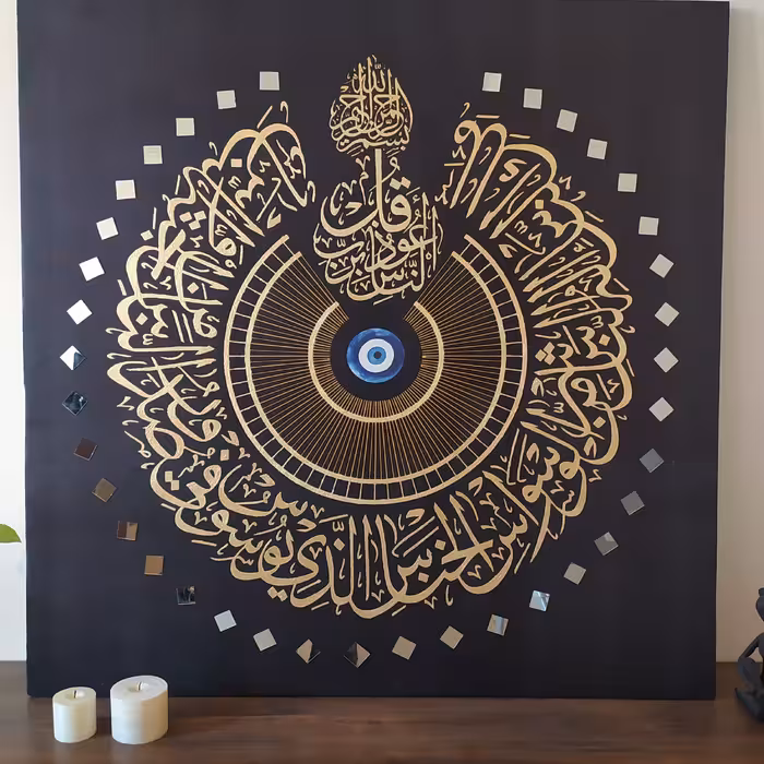 تابلو دکوراتیو میکس مدیا با ورق طلا و آینه