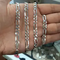 زنجیر نقره فیگارو ایتالیا با آبکاری طلاسفید و عیار 925