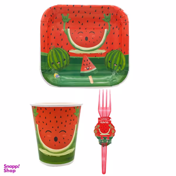 پیش دستی و لیوان و چنگال یکبار مصرف مدل یلدا کد mk547 مجموعه 60 عددی