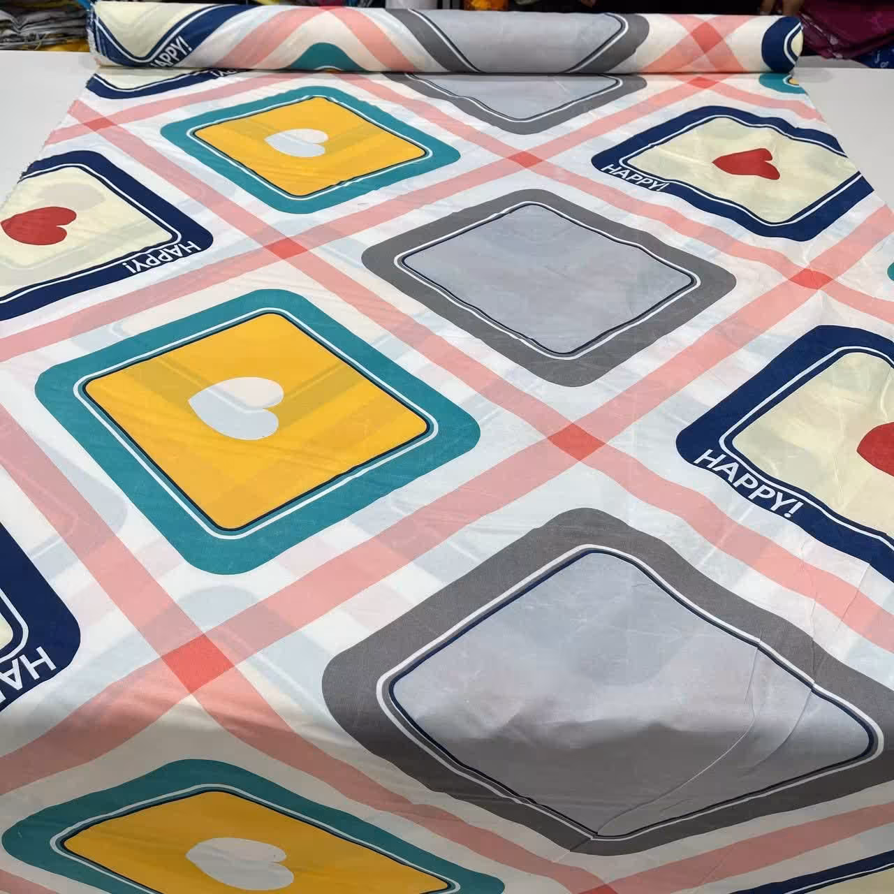 نیم ست ملحفه رو تختی و رو بالشی یک نفره، مدل روانداز،  200 در 100سانتی متر، طرح هندسی شاد ملافه،  روبالشتی رو متکایی،  