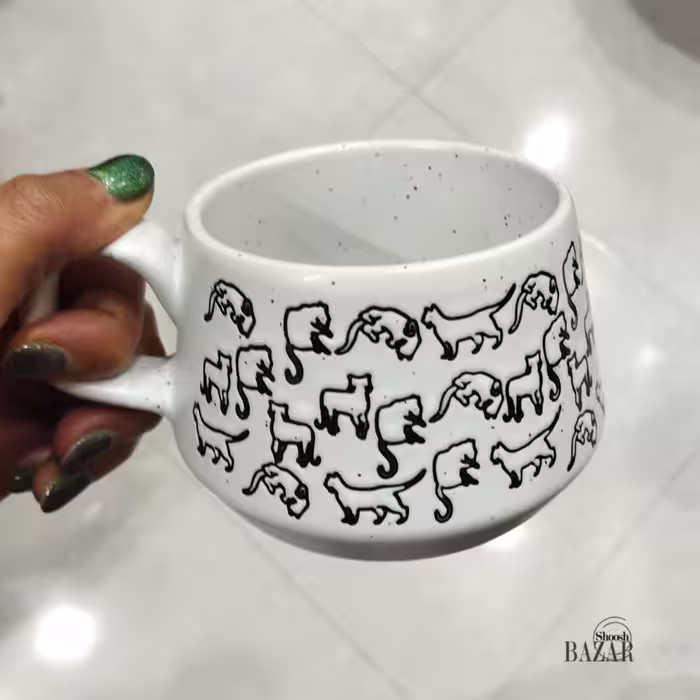 ماگ سرامیکی سفید گربه برجسته وارداتی