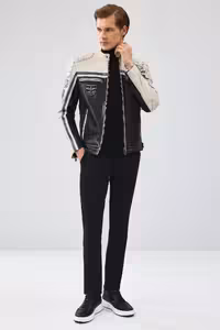 کت سفید مردانه ژاکت چرمی نوشیدنی سیاه برخاست Derimod