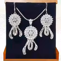 نیم ست نقره جواهر باگت با آبکاری طلا سفید