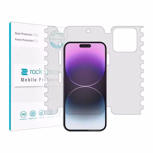 گلس فول کاور آیفون 14Pro مدل نانو هیدروژل گیمینگ برند راک اسپیس سایز L کد 24832