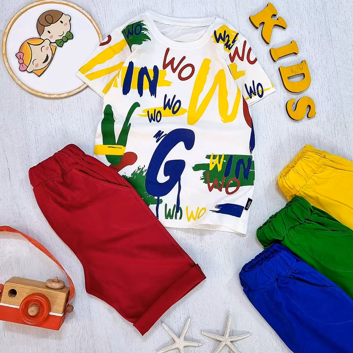 ست تیشرت و شلوارک اسپورت بچگانه شیک و خوشگل مناسب حدود سنی 4 تا 11 سال جنس نخ پنبه لاکرا خیلی خنک 