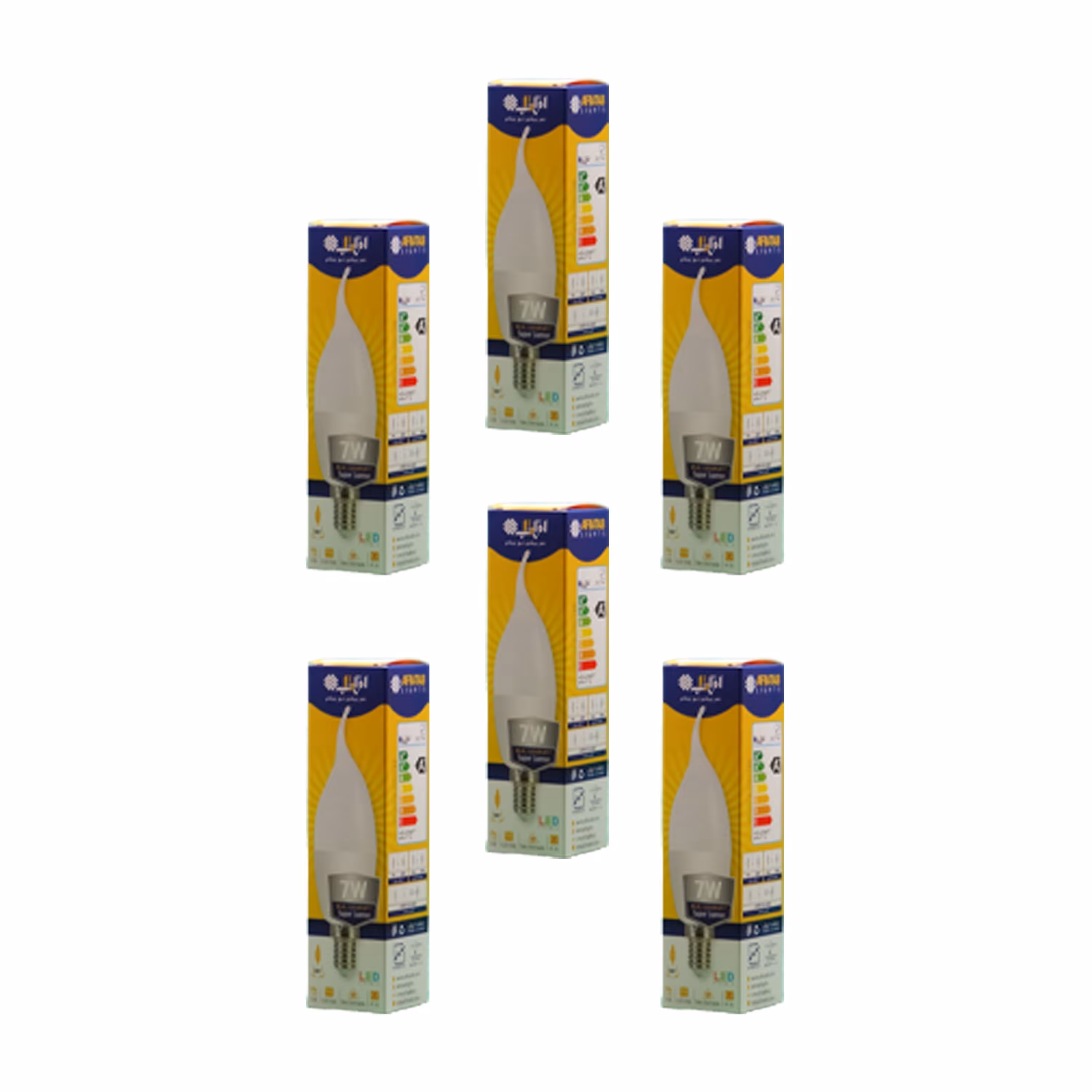 پک 6 تایی لامپ ال ای دی 7 وات اشکی افراتاب سفید طبیعی با پایه E14