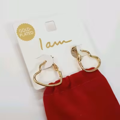 گوشواره حلقه آبکاری طلا قلبی ، بهمراه کیف مخصوص اکسسوری