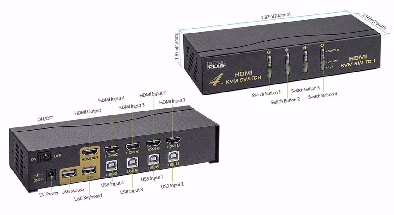 KVM سوئیچ 4 پورت کی نت پلاس مدل KP-SWKH404